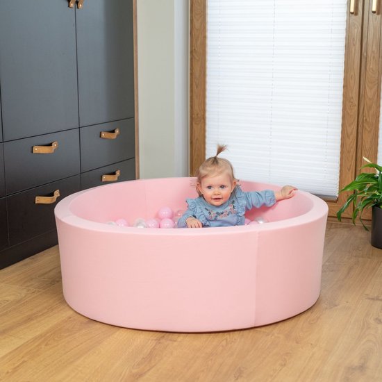 Selonis Ballenbad voor kinderen met 200 ballen ∅6cm 90x30cm - Ballenbak voor Baby's rond - Ballenbak ballen kleurrijke - Met schuimvulling - Ballenbad foam - Voor sensorische - Roze: Poederroze Parel Transparant van Selonis — afbeelding 4