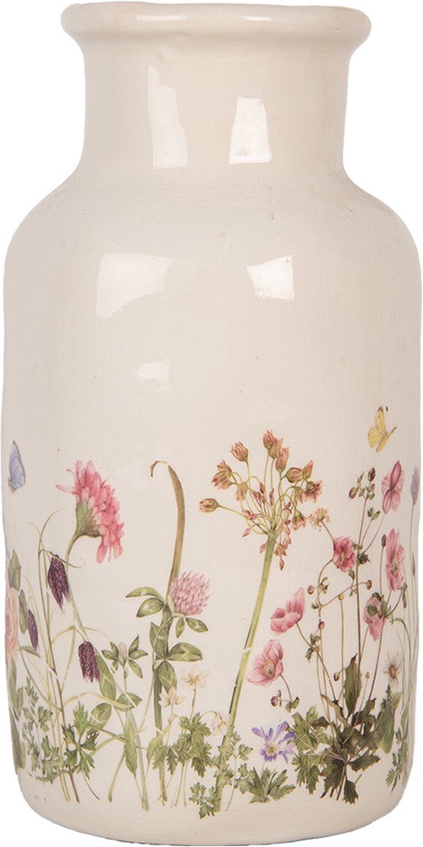 Clayre & Eef Vaas Ø 14x26 cm Beige Keramiek Bloemen