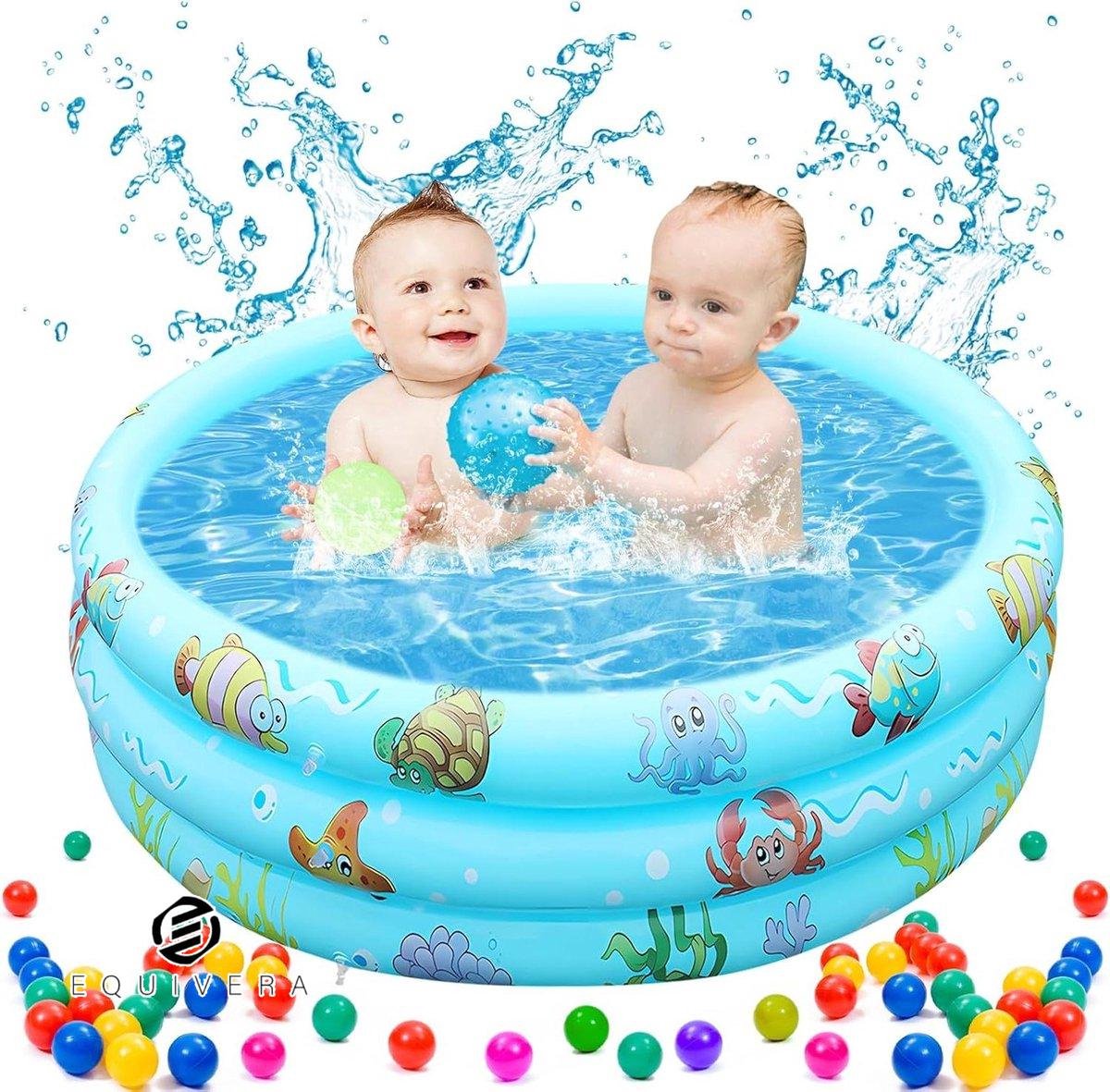 Goedkoopste Equivera Opblaasbaar kinderbadje met 3 ringen voor in de tuin - zomer zwembad voor kinderen - onderwaterwereld baby zwembad