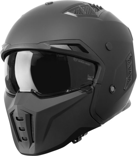 VINZ Shuto Jethelm met Zonnevizier & mondstuk - Scooterhelm & Motorhelm & Brommerhelm - ECE 22.06 goedgekeurd - Lichtgewicht 1450 gram - Inclusief Opbergzak - Mat Zwart - XL