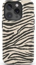 VivaLora Tough Telefoonhoesje iPhone 16 Pro met MagSafe - Wild Lines Zebra Print - 2-in-1 Phone Case - Hard Case & Siliconen Backcover - Extra Bescherming - Shockproof Cover - Zwart/Wit Zebraprint