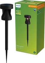 Philips Avery sokkellamp met spies - Solar buitenlamp - Warm wit licht; 2700K - Zwart - Zonne-energie - tuinpadverlichting