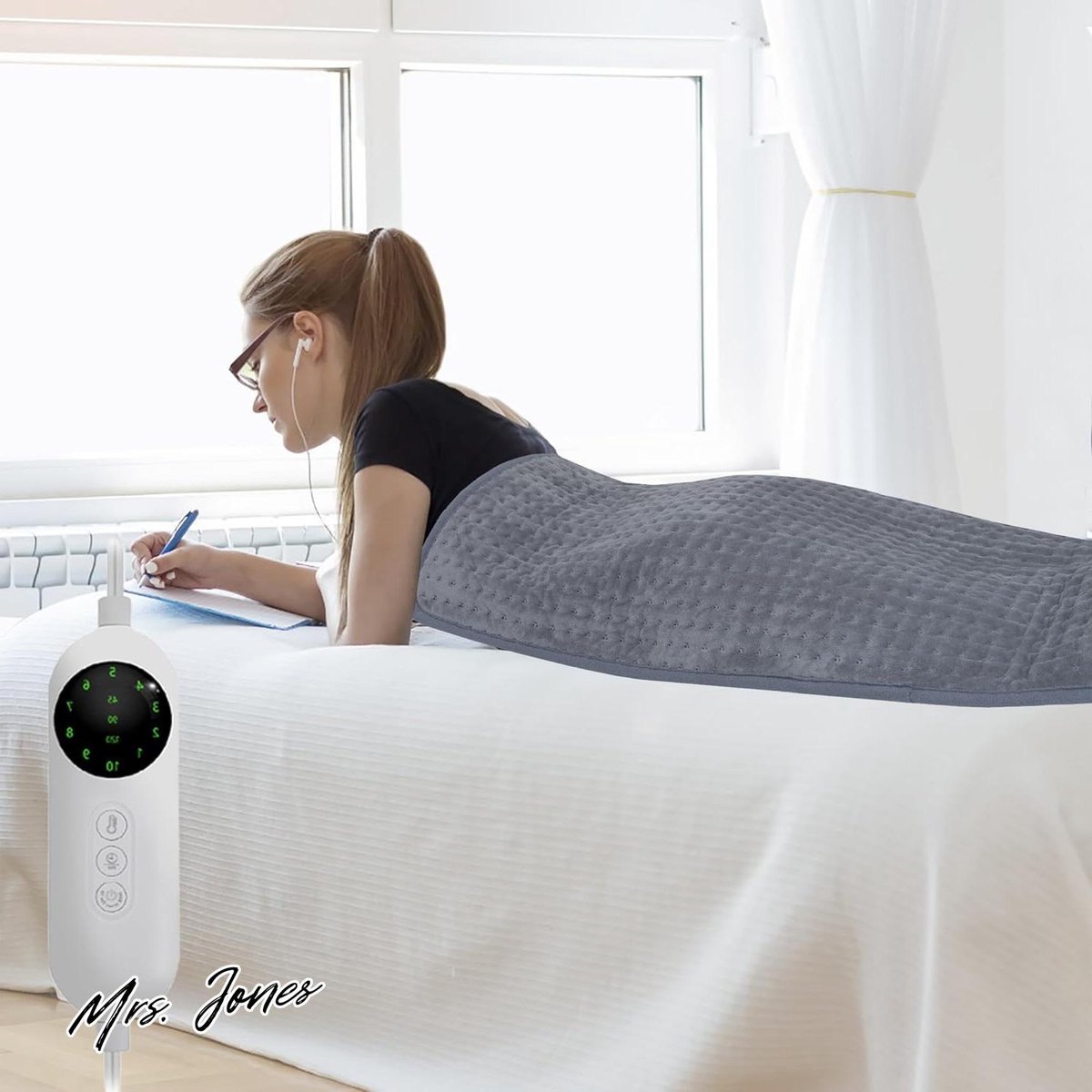 Mrs. Jones Elektrische deken 100 x 50 cm automatische uitschakeling snelverwarmingstechnologie veilig verwarmingskussen rug nek schouders - Grijs .