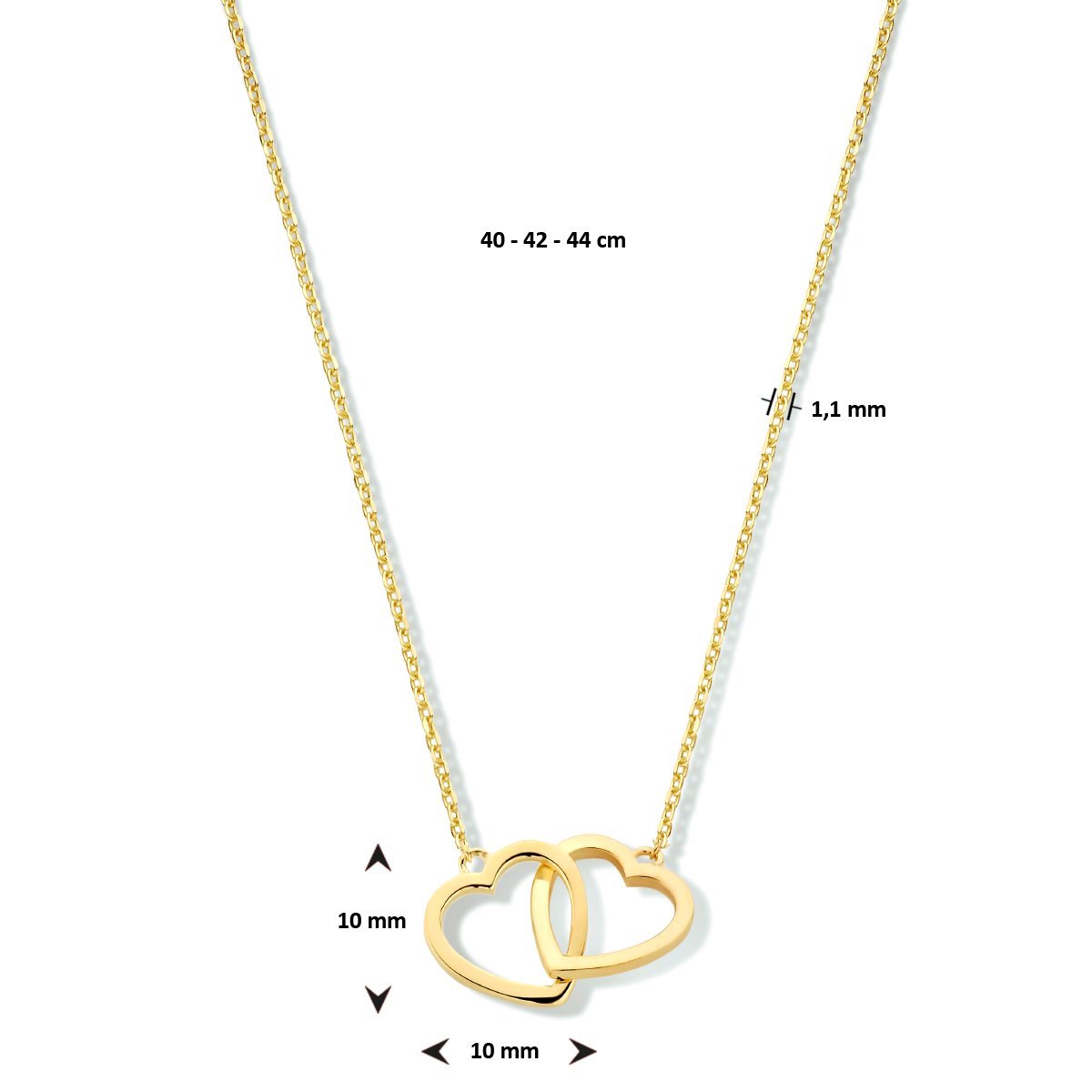 collier hartjes 40 - 42 - 44 cm 14K geelgoud
