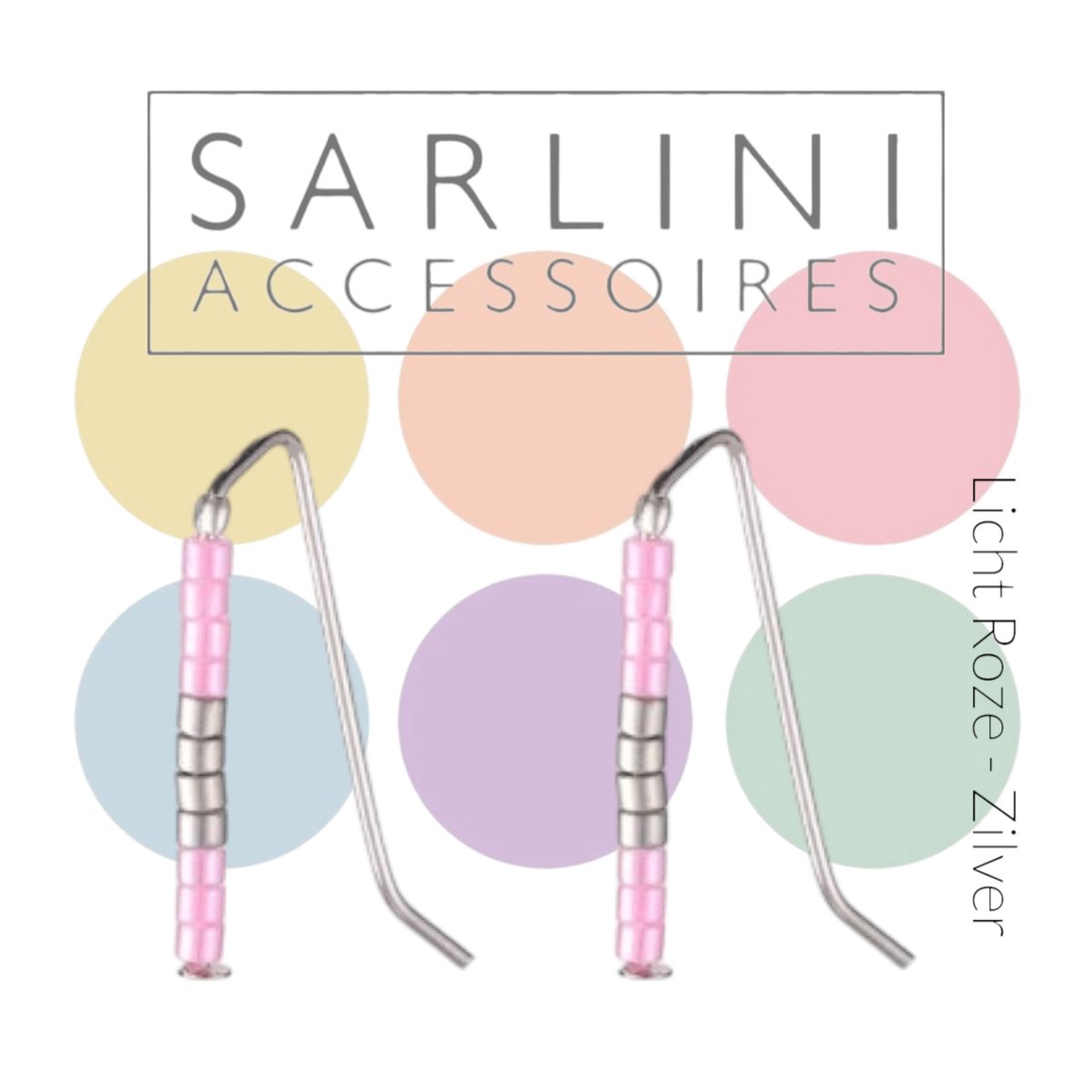 Fashion Jewelry - SARLINI accessoires - Hippe kleine rechte oorhangers en/of oorliners (earclimber) oorbellen - Licht Roze / Zilver kleine rasin beads - lengte1,5 cm - zilver tone rvs metaal - volwassenen jeugd kinderen - dames meisjes - casual