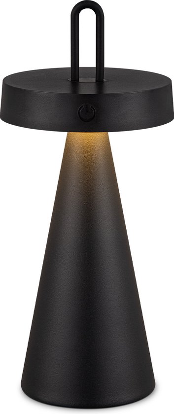 Home Sweet Home - Draadloze Oplaadbare LED Tafellamp - Binnen & Buiten - Dimbaar - ø12.8 × 29 cm - Warmwit licht - 3000mAh - Zwart