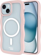 Coque ondulée HappyCase | Convient pour Apple iPhone 15 / 14 / 13 | Compatible avec MagSafe | Couverture verso | Rose