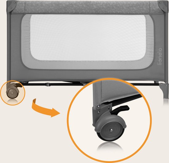 Lionelo Jasmin Easy Fold Campingbedje - Snel opvouwbaar systeem - 2 matrashoogtes (T25) - Zijdeur met rits - Gaaswanden - 2 wielen met rem - Stalen frame - Reistas inbegrepen - 0-36 maanden - Reisbedje met zijvak - Compact & draagbaar van LIONELO — afbeelding 2