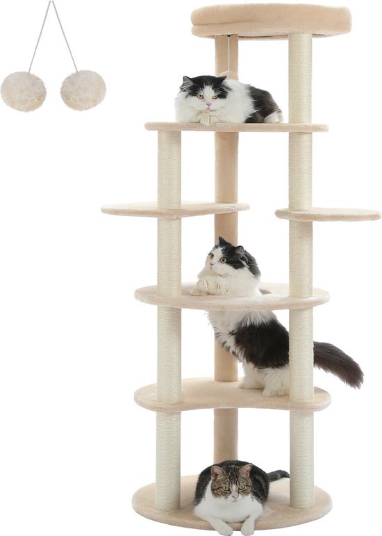 Petrebels Maine Coon Krabpaal, 117 cm hoog, premium kwaliteit krabpaal voor grote katten, stabiel, met 20 cm dikke stammen, kleur zwart