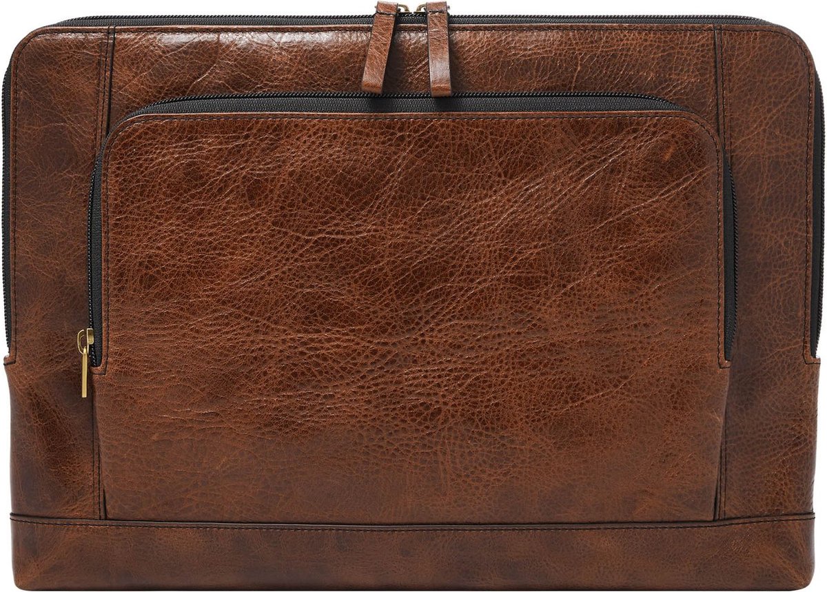 FOSSIL Leren Laptop hoes met laptopvak Dillon Laptop Folio Cognac Bruine