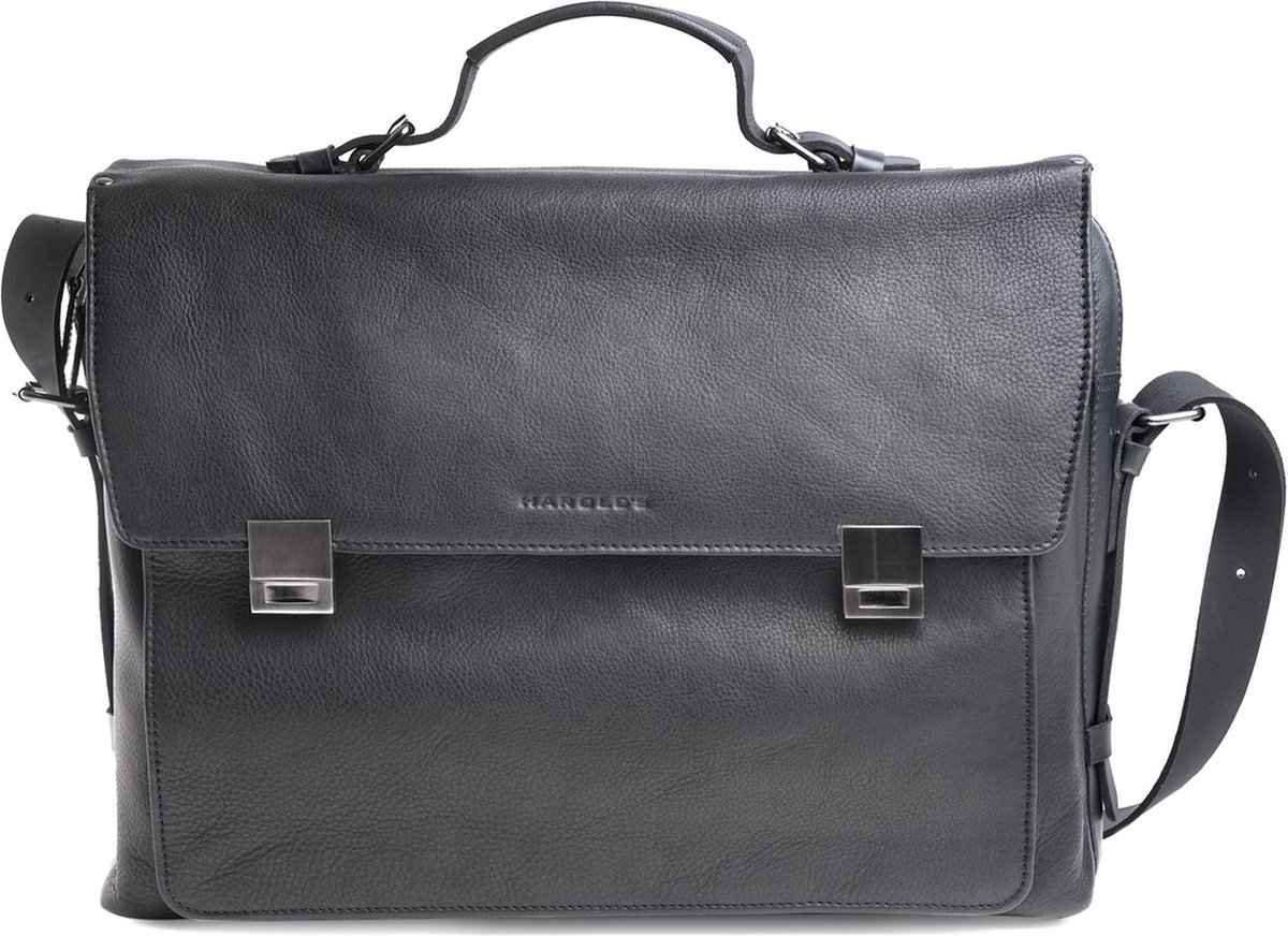 HAROLD'S Leren Business tas Laptoptas met laptopvak Ivy Lane Notebook Briefcase Black Zwart