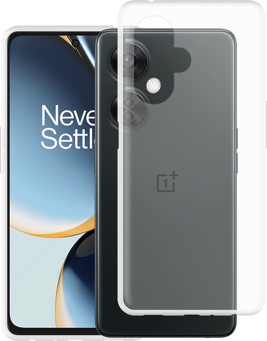 Coque grise et flexible pour le OnePlus Nord CE 3 Lite 5G, présentée avec le téléphone.