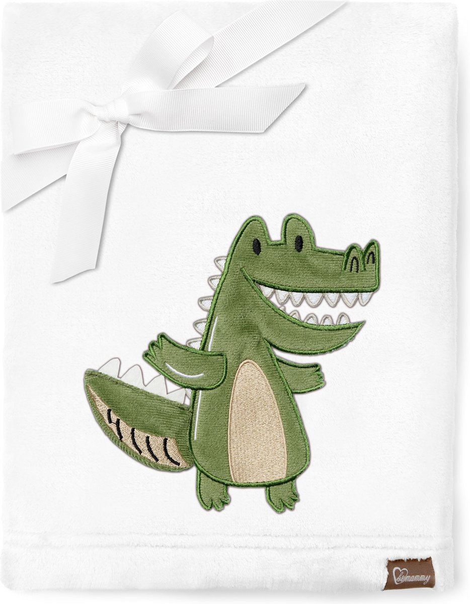 Be Mammy Babydeken - Dekbed - Kinderdeken - Wiegdeken - Dekentje Baby - 76 x 102 cm - Wit - krokodil - BE-BE20-168-BBL