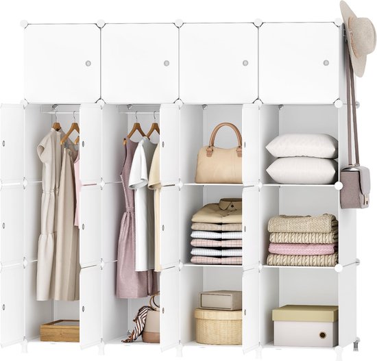 Modulaire Kledingkast Kinderen, Modulaire Rekken, Kindergarderobe, Modulaire Organizer, Opbergrek voor Thuis 12 modules, 140x105 cm