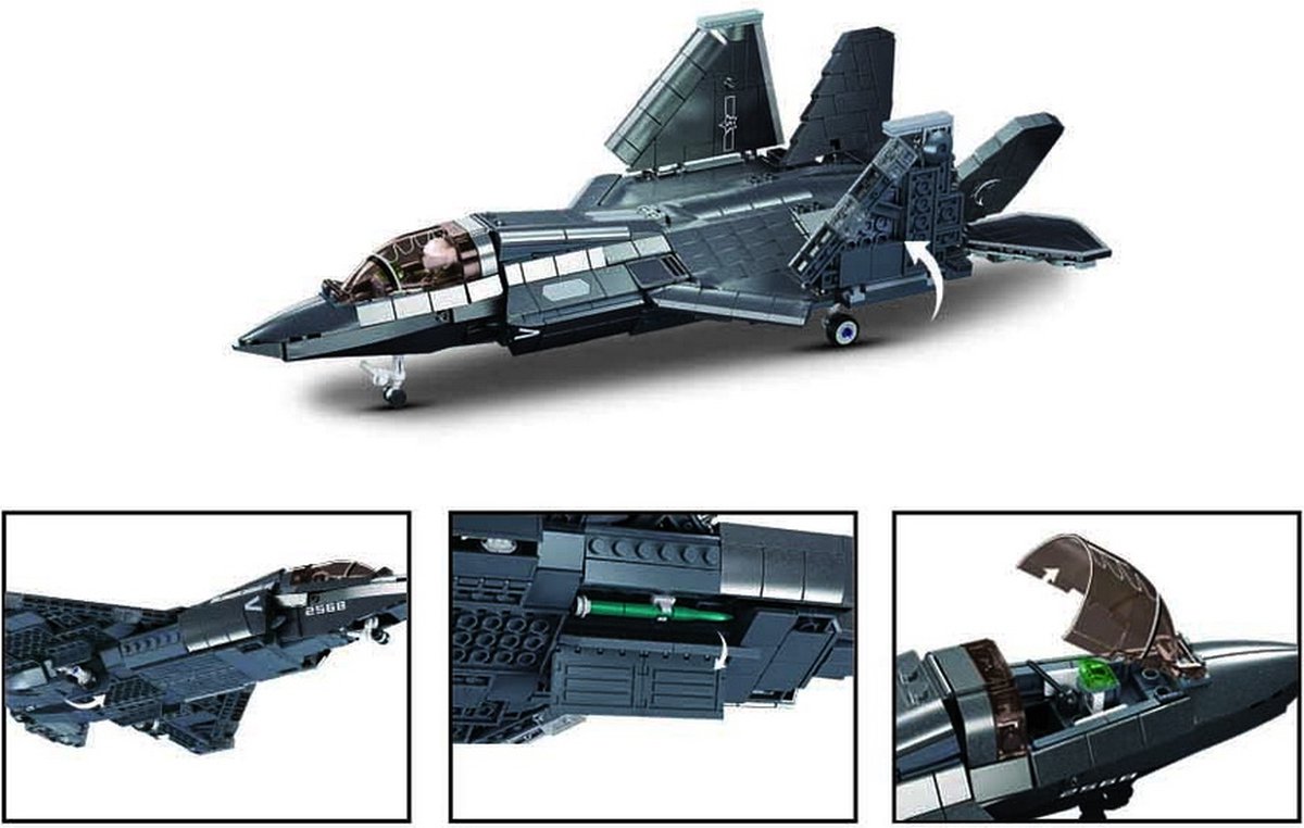 Sluban J‑35 Stealth Aircraft bouwspeelgoed kinderen vanaf 12 jaar - Constructiespeelgoed modelbouw - bouwdoos met 812 bouwstenen - M38-B1186 — afbeelding 3