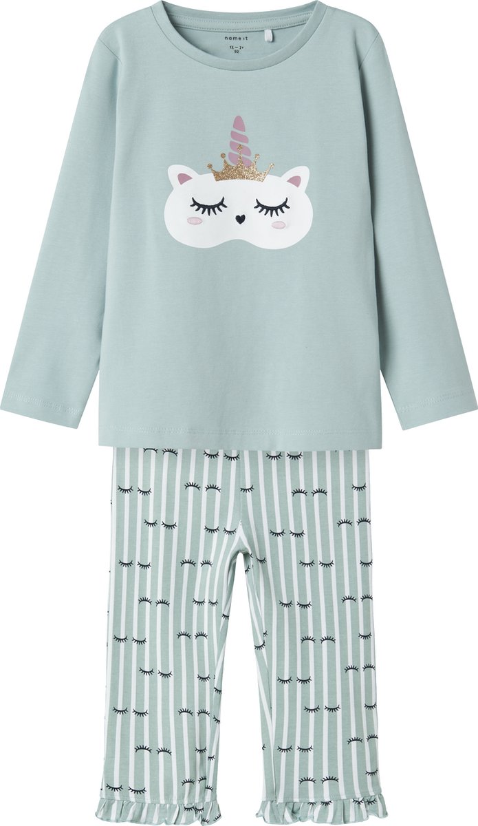 Name it Meisjes Pyjama oogjes Gray Mist - NMFRANDA - Maat 104