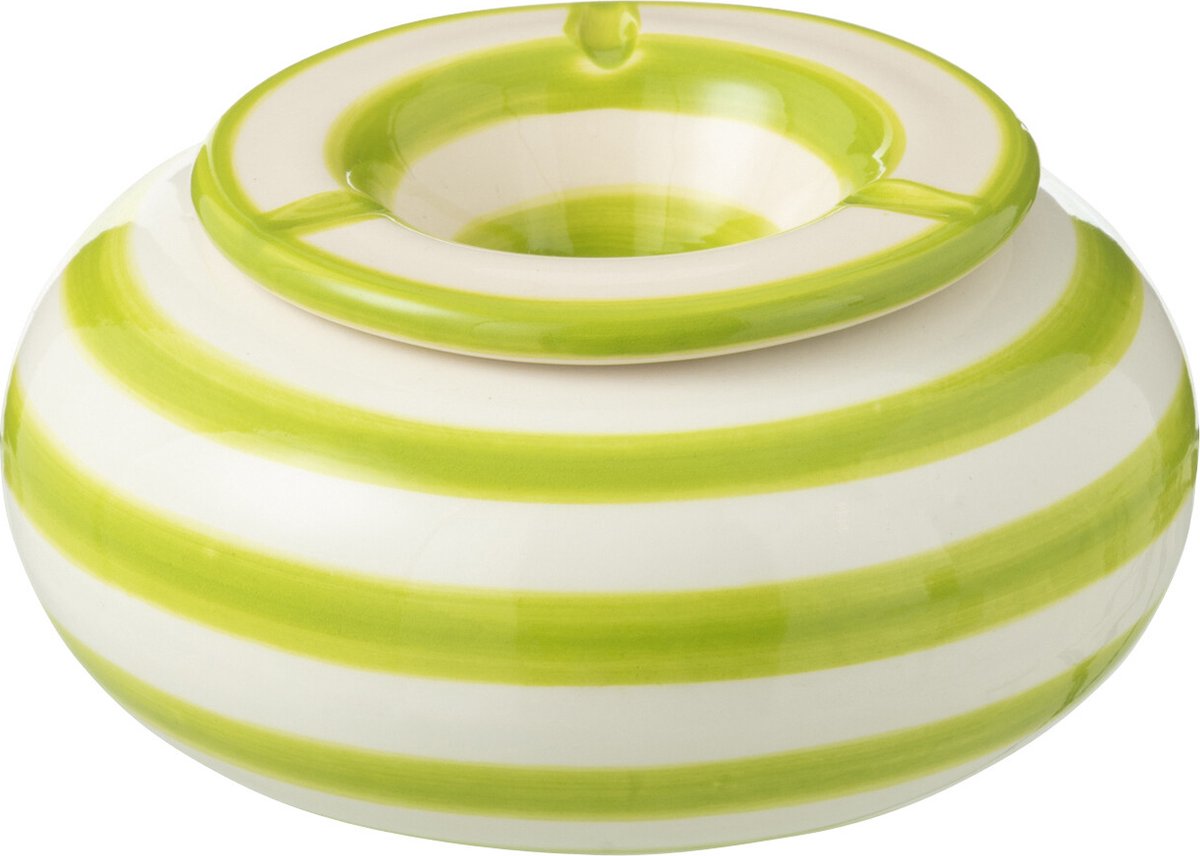 Goedkoopste J-Line asbak Granada Stripes - keramiek - wit/groen - large