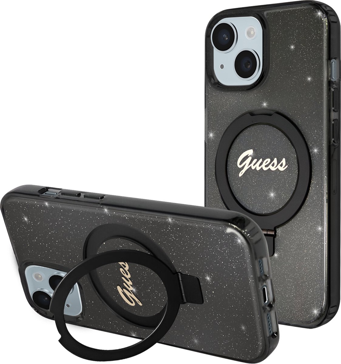 Guess Ring Back Case (MagSafe Compatible) - Geschikt voor Apple iPhone 15 Plus (6.7") - Zwart