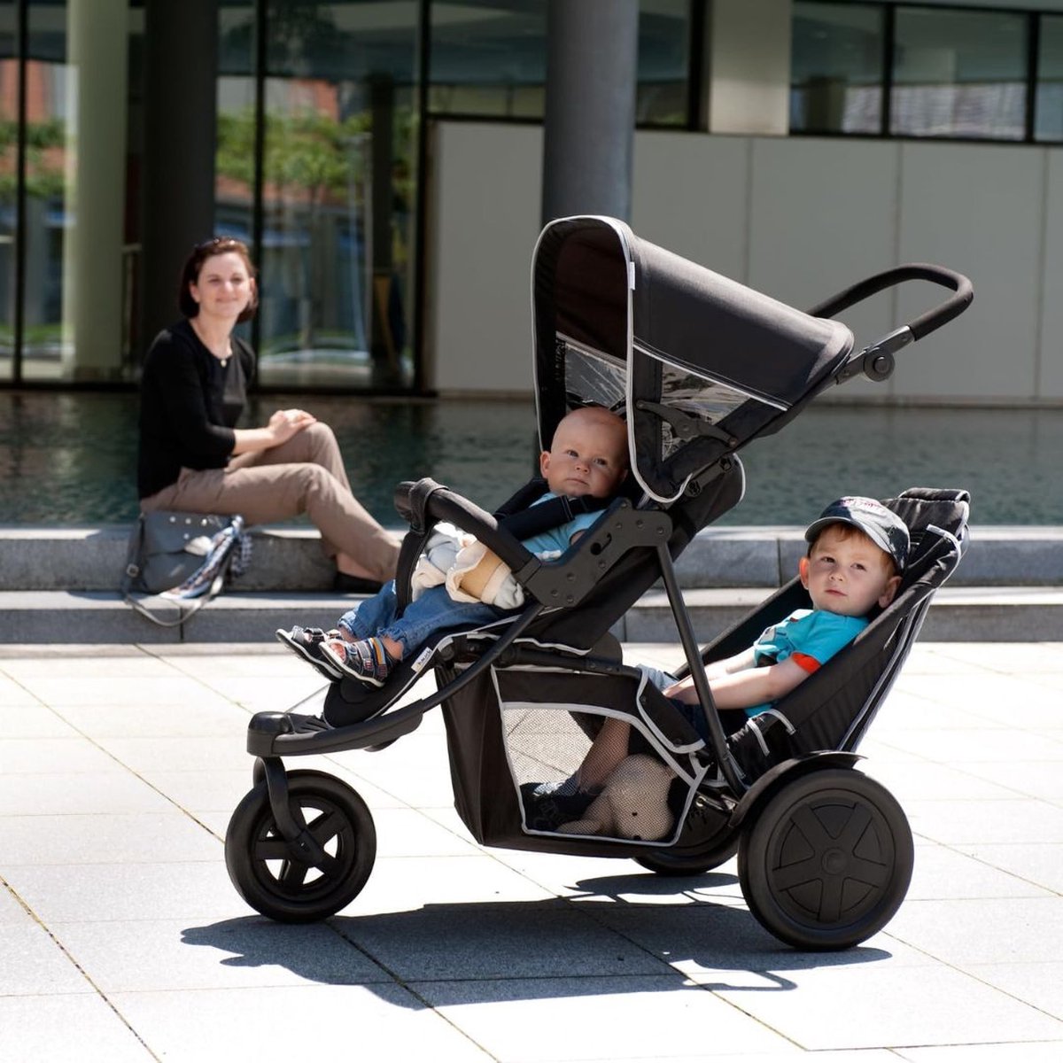 ApexArte® Duo Kinderwagen - Buggy - Tweeling - Wandelwagen - Zwart — cadeau in Cadeau-ideeën - foto 4