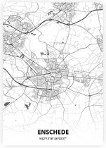 Enschede plattegrond - A4 poster - Zwart witte stijl