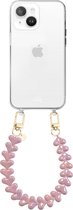 Transparant iPhone hoesje met een metallic roze hartjesketting.