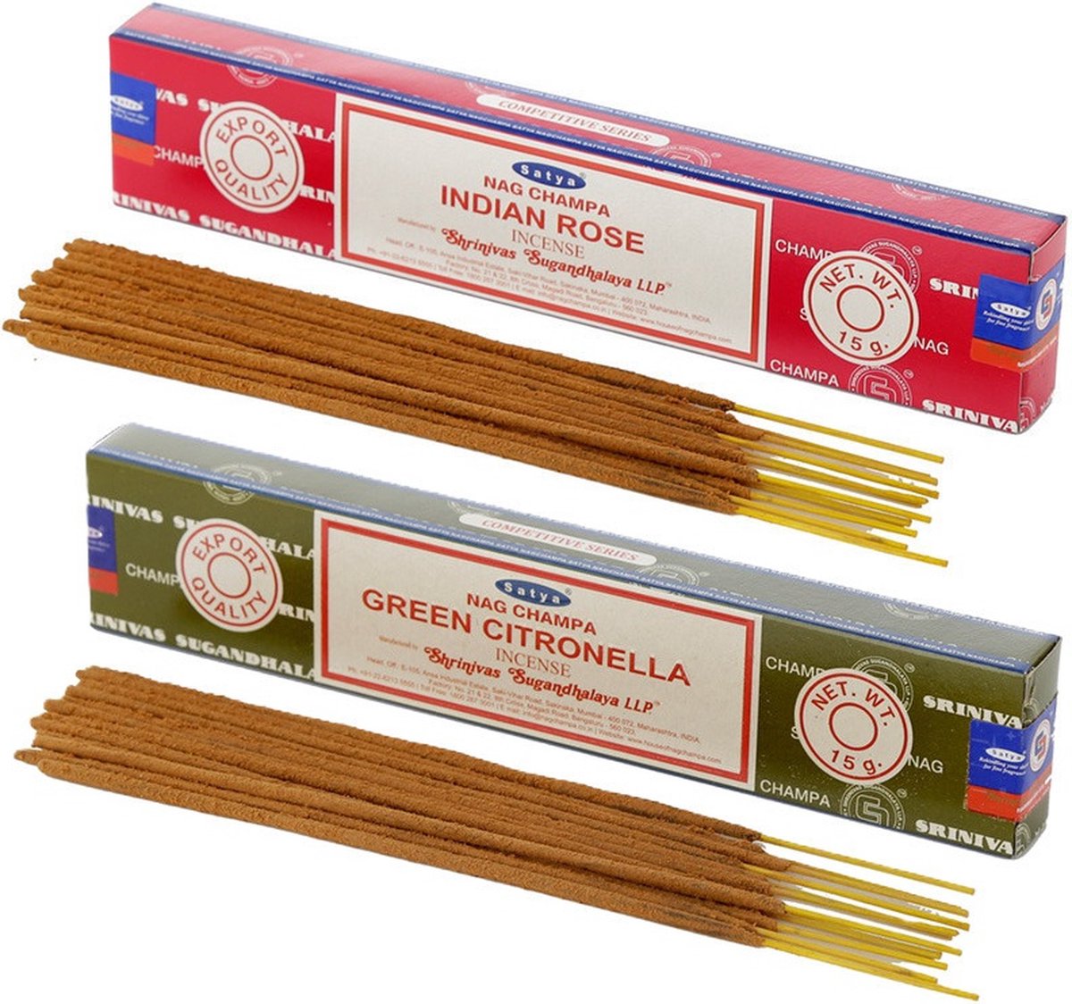 Satya Wierook cadeaus set - 2x geurstokjes - Rozen en Citronella geur - Meditatie Koraalroze