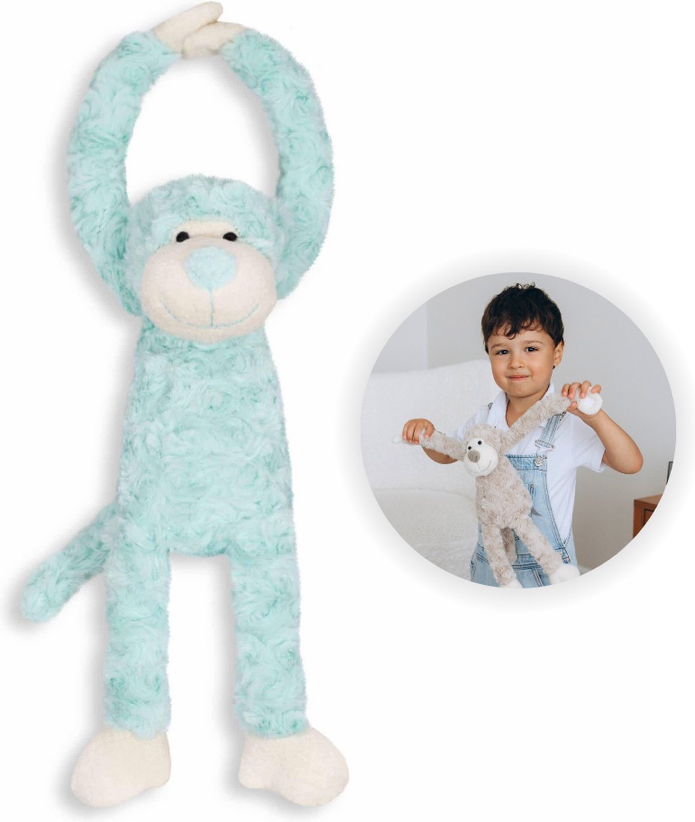 Funnies Slingeraap Mint 45 cm - Zachte Knuffelaap, Knuffel, Knuffeldier - Pluche Speelgoed - Schattige Knuffelvriend voor Baby’s en Peuters - Ideaal als Troost Pop, Knuffelbeest of Cadeau