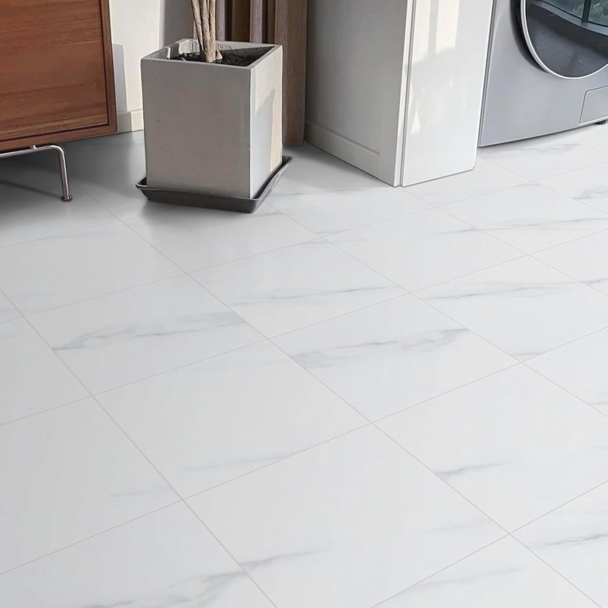 Zelfklevende Vloertegels | Waterdicht & Antislip Vinyl met Wit Marmereffect voor Badkamer, Keuken en Woonkamer | 30x30 cm, 1,8 m²