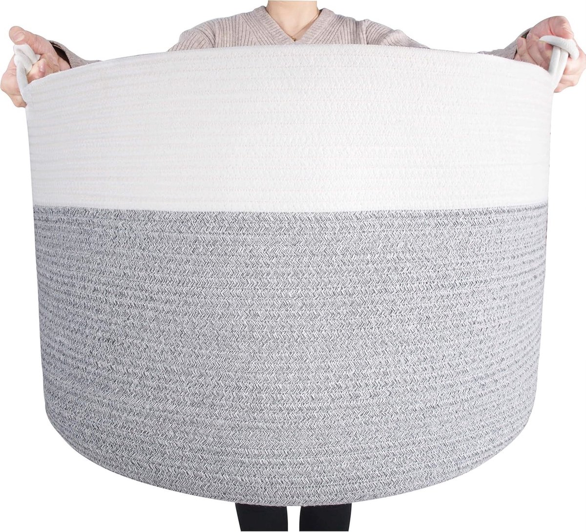 Goedkoopste Extra grote decoratieve katoenen touwmand - ideaal voor opbergen van speelgoed, dekens en wasgoed, handgemaakt en duurzaam