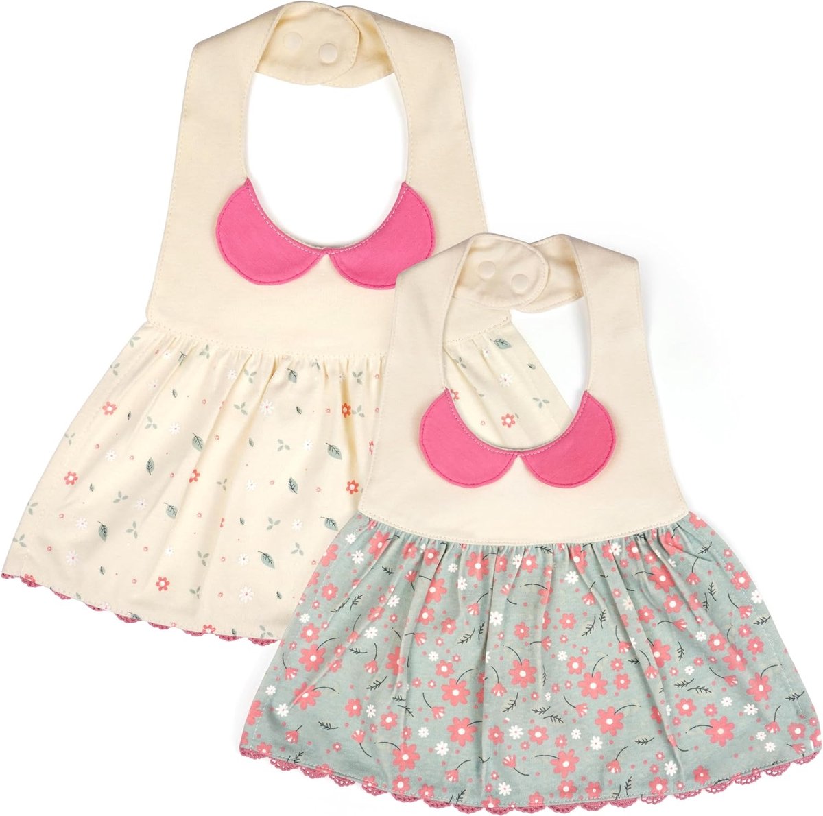 Goedkoopste Bear Waterdichte slabbetjes babymeisje [pak van 2] - 0-36 maanden, verstelbare drukknopen - bloemmotief met ruches - machinewasbaar, absorberend katoen, vochtbestendige voering, Mult Cream Blauw