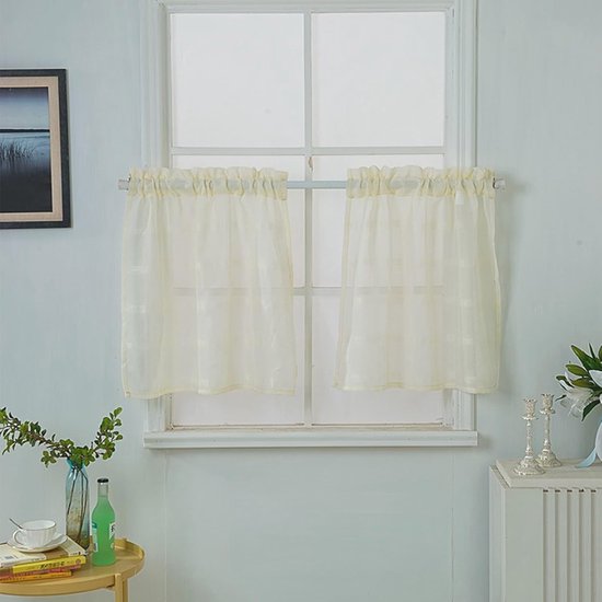 MRTREES Voile gordijnen met oogjes, halftransparant, kort, linnenlook, voorhang, vitrage, grijs, 160 x 140 cm (h x b) voor woonkamer, slaapkamer, kinderkamer, set van 2