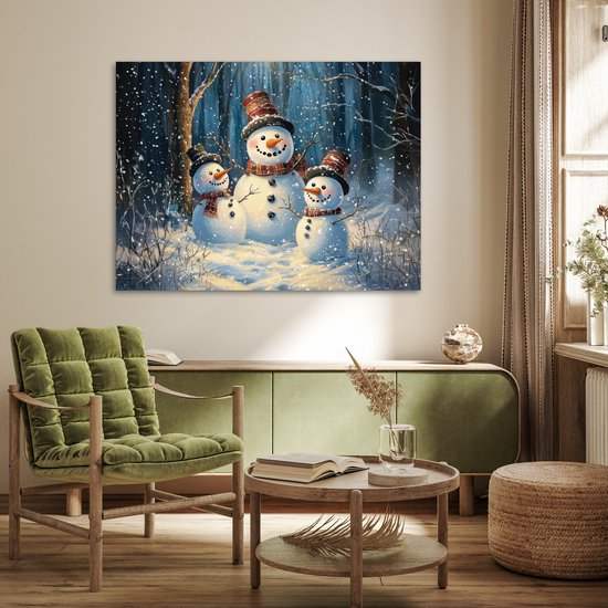 Affiche 120x90 cm - Bonhomme de neige - Neige - Hiver - Forêt - Posters - Décoration chambre - Décoration murale salon - Décoration murale chambre