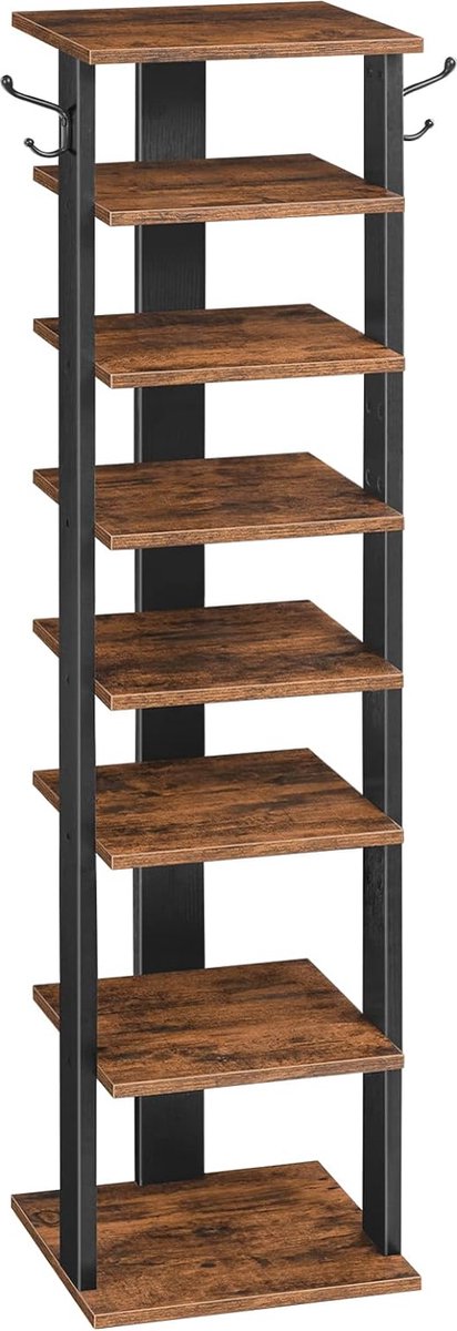 Schoenenrek met 8 Niveaus - Ruimtebesparende Organizer voor Schoenen en Accessoires in Vintage Bruin-Zwart