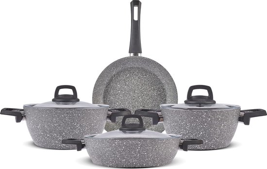 Redchef Pannenset met afneembare handgreep, camper kookgerei set voor camping, keramische antiaanbaklaag, braadpan, steelpan, PTFE-vrij, PFOA-vrij, ruimtebesparend, vaatwasmachinebestendig, inductie