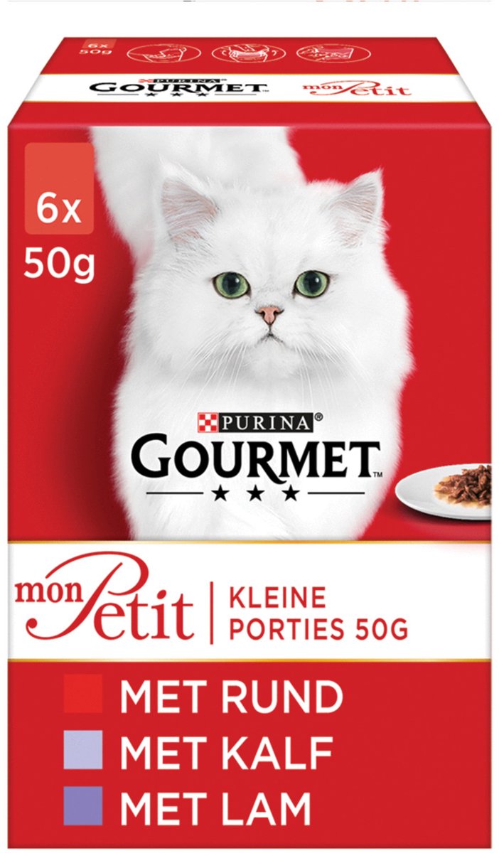 Gourmet Mon Petit Intense met rund, kalf, lam natvoer kat 8 x (6 x 50 g)