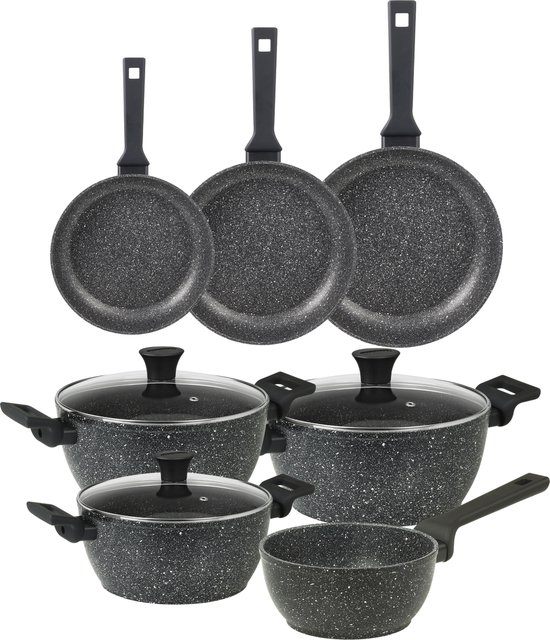 DishDelight Pannenset gecoate pan inductie pannenset 12-delig graniet