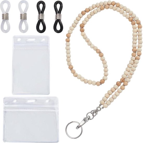 Foto: Leraar lanyard met id houder 82cm lange houten kralen nekband draagbaar voor id badges sleutels kaarten sleutelhanger glas ketting kantoor vrouwen waardering geschenken accessoires 