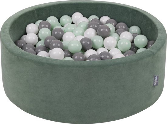 KiddyMoon Velvet Ballenbak voor kinderen 90x30cm Rond - Met 300 Ballen ∅ 7cm - Speelgoed - BPA-vrije ballenbakken - Ballenbad baby foam - Kunststof ballen - Bosgroen: Wit Grijs Munt van KiddyMoon — afbeelding 2