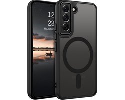 Casemania Hoesje Geschikt voor Samsung Galaxy S22 - Zwart - Matte Armor Back Cover - Geschikt voor MagSafe
