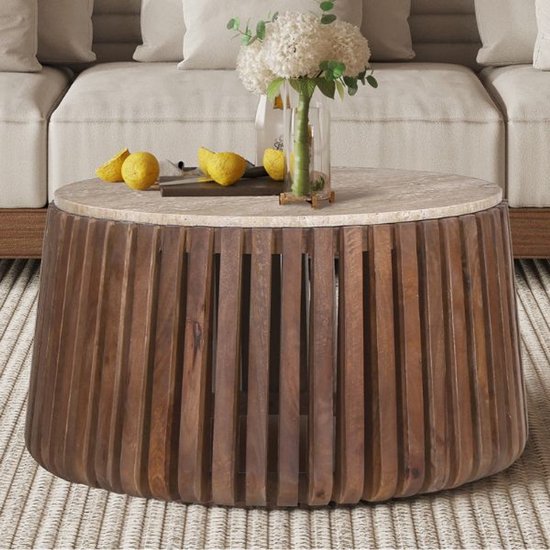 Table basse Lucce | Ø70 x 40 cm | Bois de manguier - Rousseau - Tables basses rondes - Brun - Bois - Tables basses rondes