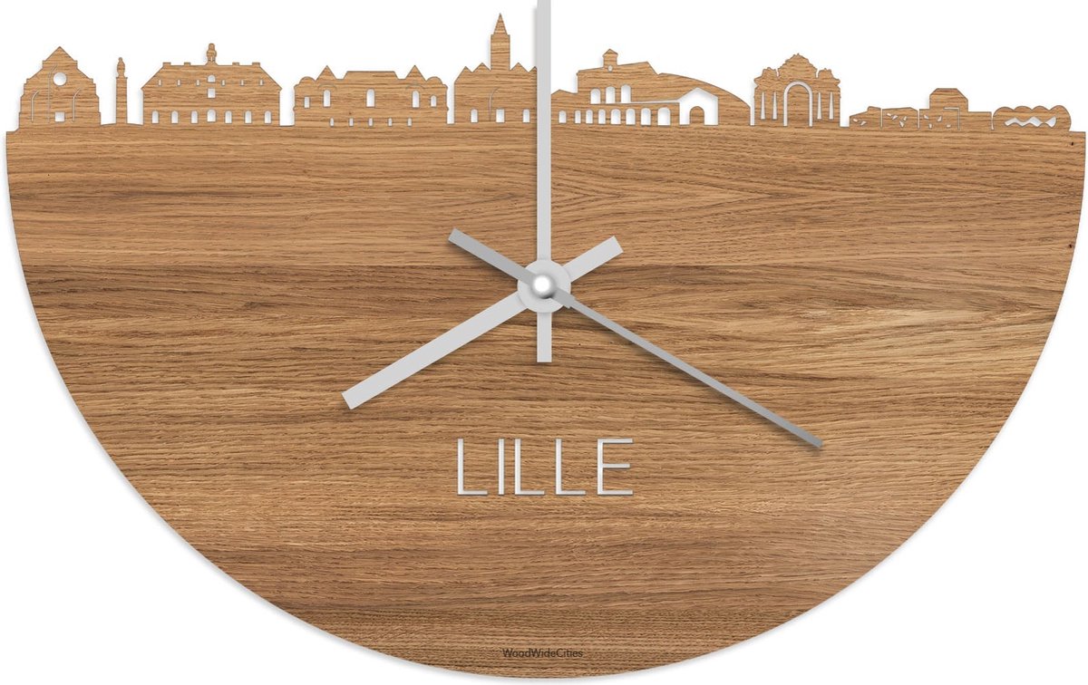 Skyline Klok Lille Eikenhout - Ø 40 cm - Stil uurwerk - Wanddecoratie - Meer steden beschikbaar - Woonkamer idee - Woondecoratie - City Art - Steden kunst - Cadeau voor hem - Cadeau voor haar - Jubileum - Trouwerij - Housewarming - WoodWideCities