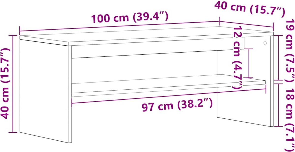 vidaXL - Tv-meubel - 100x40x40 - cm - bewerkt - hout - artisanaal - eikenkleurig
