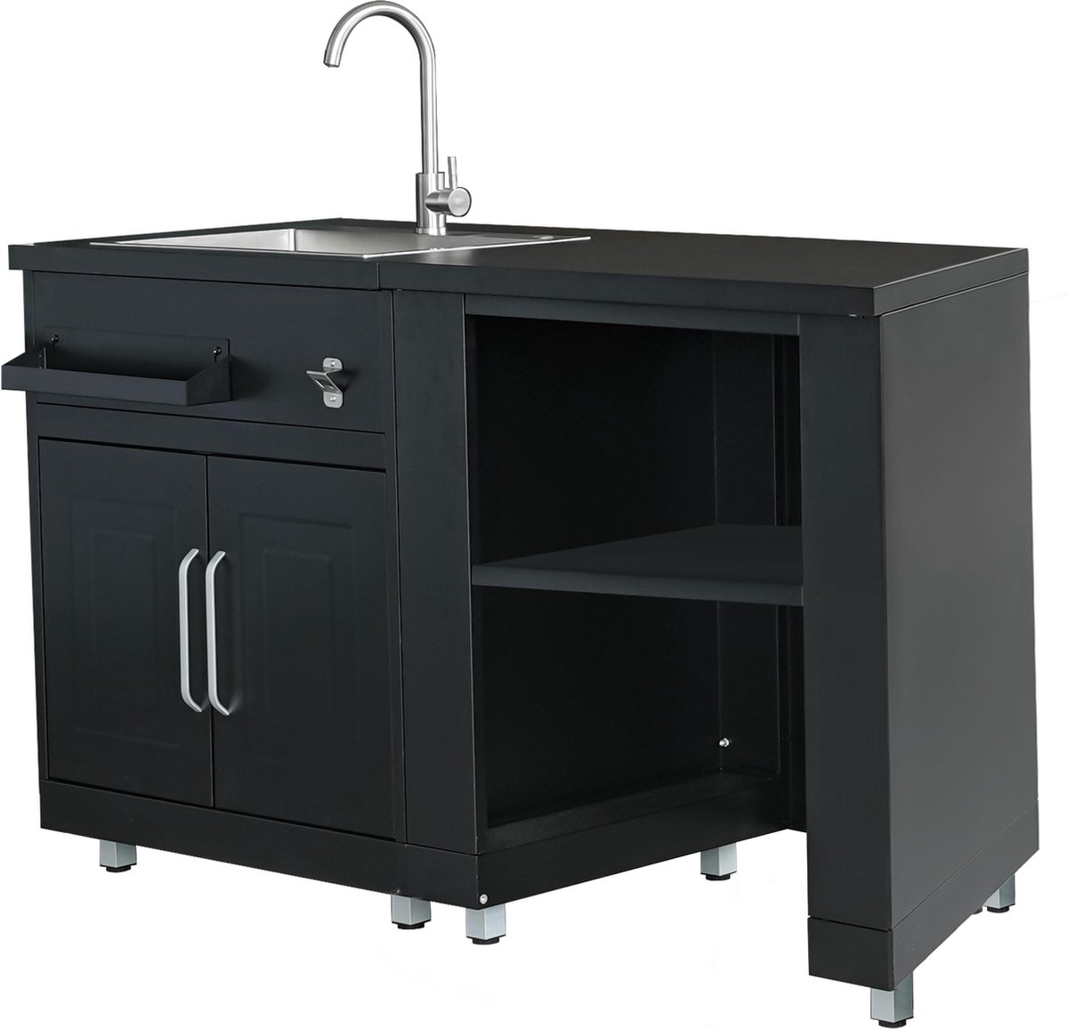 Oviala - 2-element buitenkeuken met zwarte spoelbak -