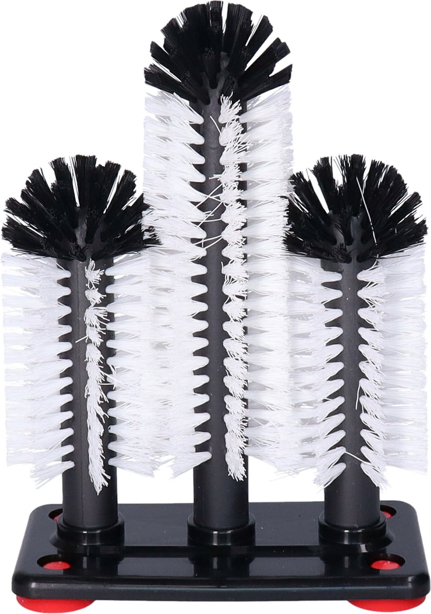 Buemag Spoelborstels - glazen afwassen - 19 x 24 x 10 cm - zwart - 3 stuks - professionele horeca borstels - glazenwasborstel