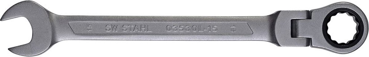 SW-Stahl 03530L-15 ringratelsleutel 15 mm I ringsleutel met scharnier I 72 tanden I steeksleutel met ringratel I ringratel steeksleutel SW 15