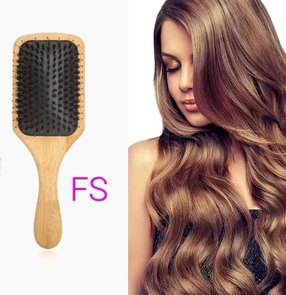 Frazimashop -Haarborstel – Bamboe - Everzwijnhaar – Anti-klit – Zwart en Houten–uniseks- Voor Mannen en Vrouwen-Geschikt voor Pruiken en Haarextensies