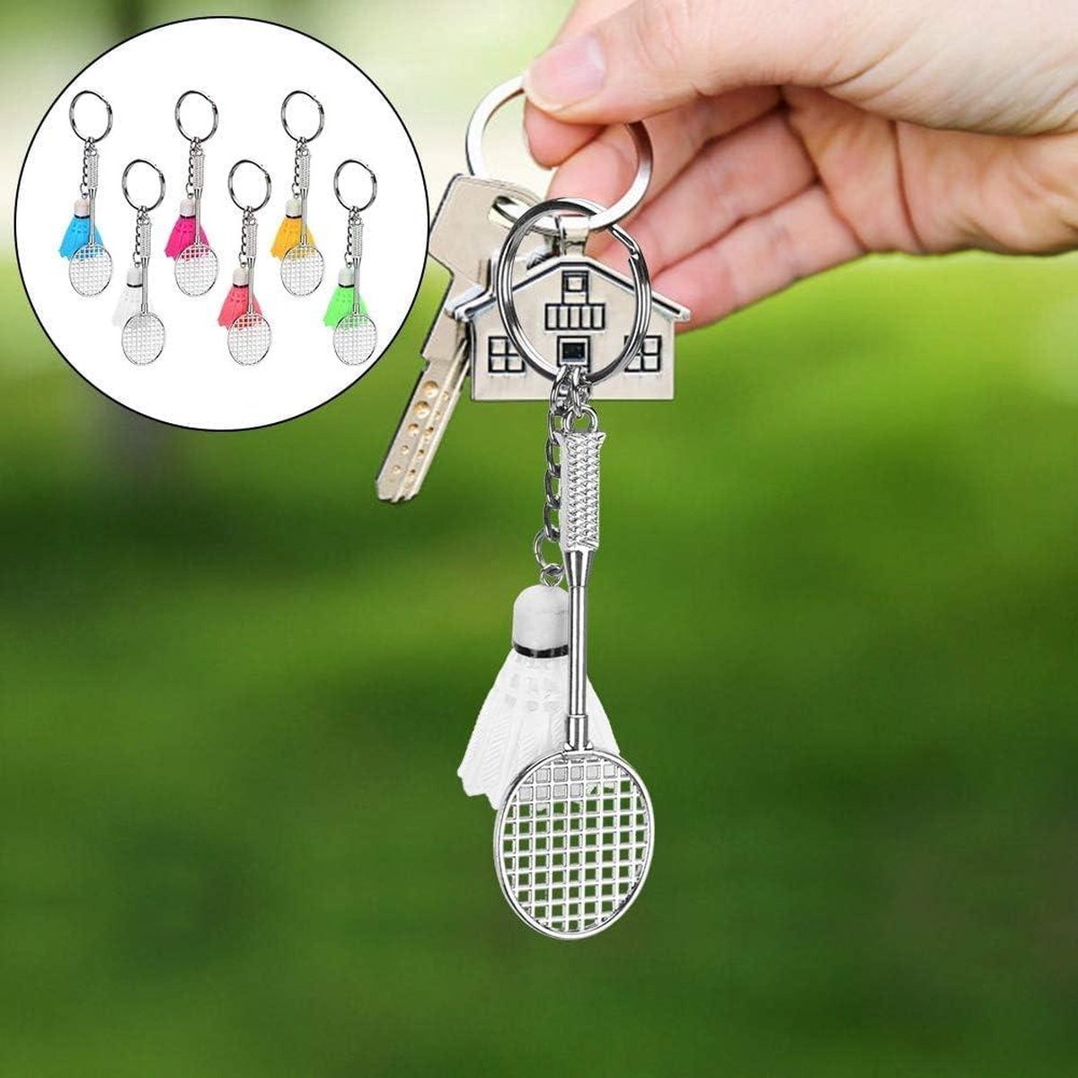Badminton sleutelhanger mini racket bal hanger shuttle sleutelhanger cadeau - wit geel groen roze blauw - ongeveer 25 x 36 cm .