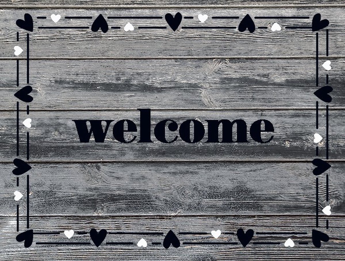 MD-Entree MD Entree - Deurmat - Schoonloopmat - Ambiance - Welcome Hearts Border - 50 x 70 cm Grijs