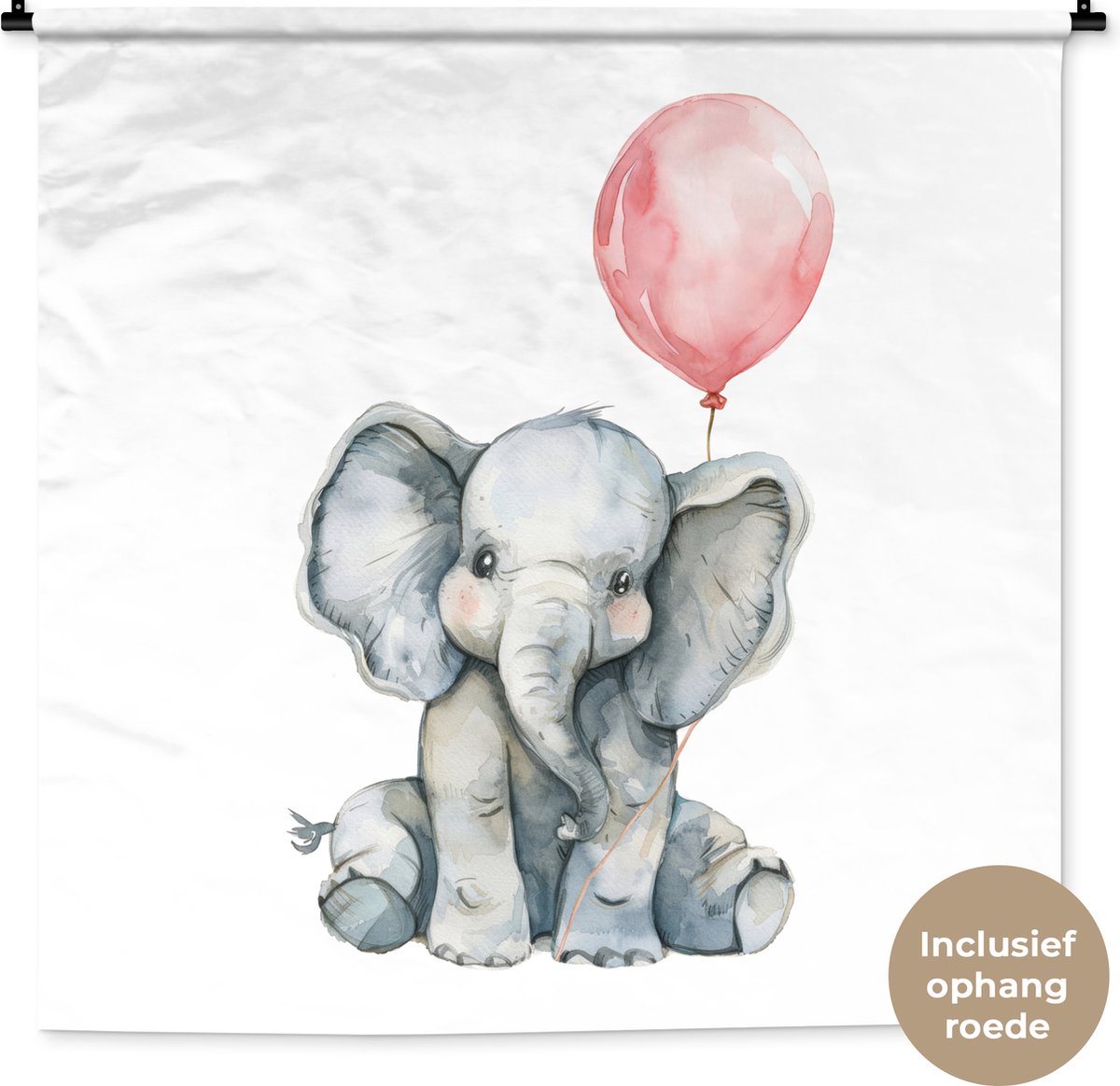 Wandkleed 120x120 cm - Wanddoek Olifant - Baby dier - Roze ballon - Wandtapijt - Wandkleden