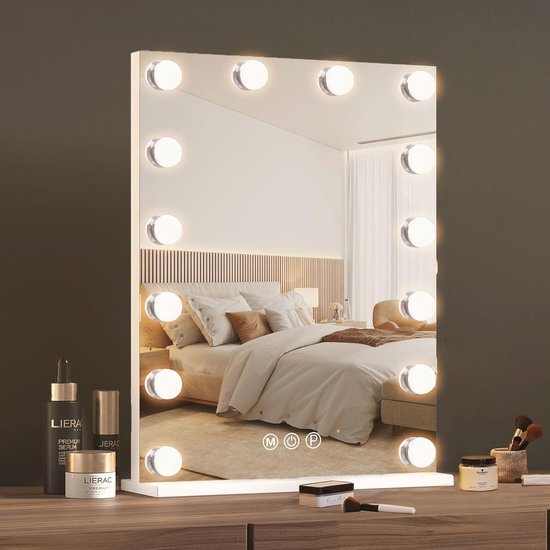 isallure Make up spiegel - Hollywood spiegel - Make up spiegel met verlichting - Make-upspiegel - Hollywood make up spiegel – 50x48 cm - Dimbaar / 3 Lichtstanden – goud